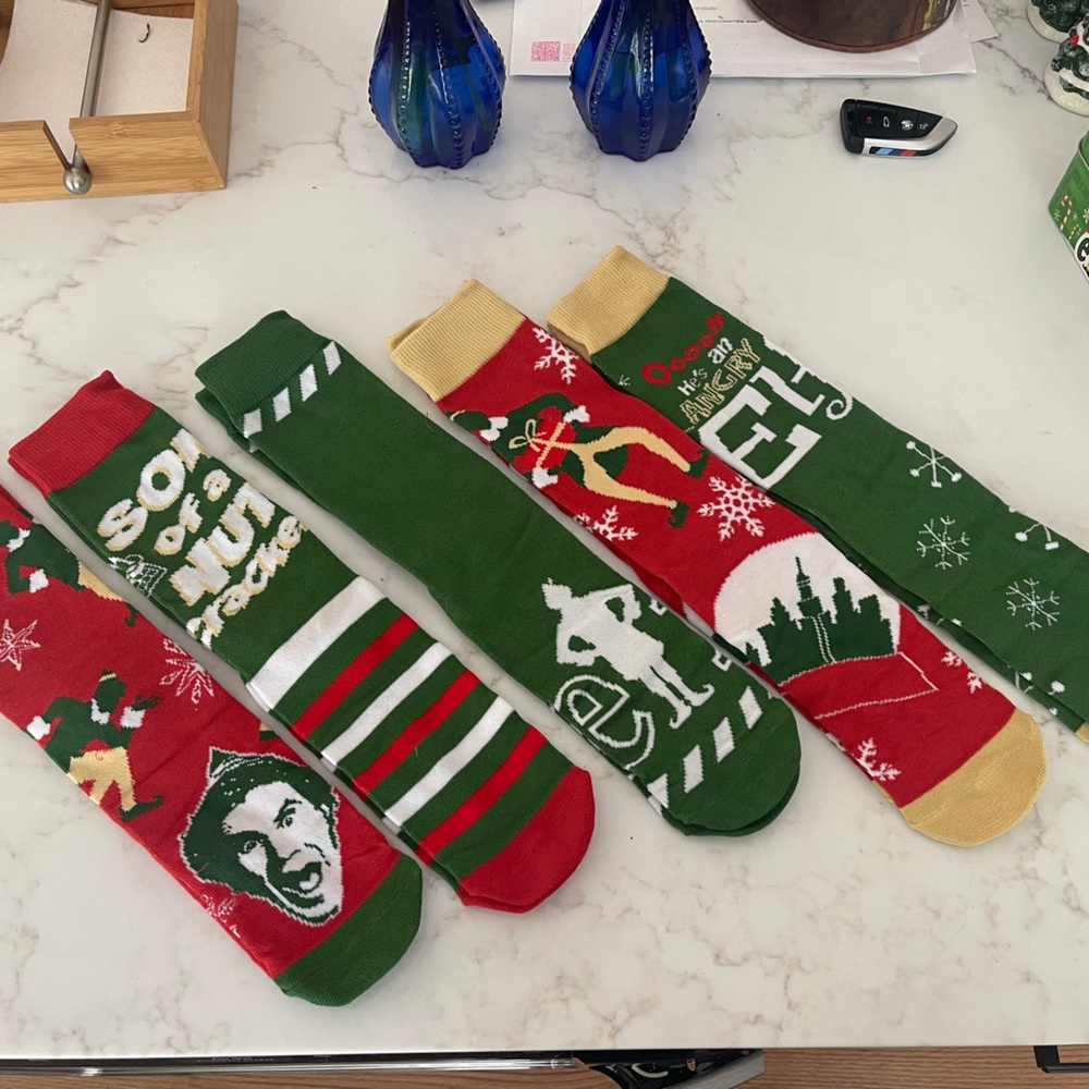 Elf themed Festive Holiday Socks Set labeled as men’s, could be women’s too!